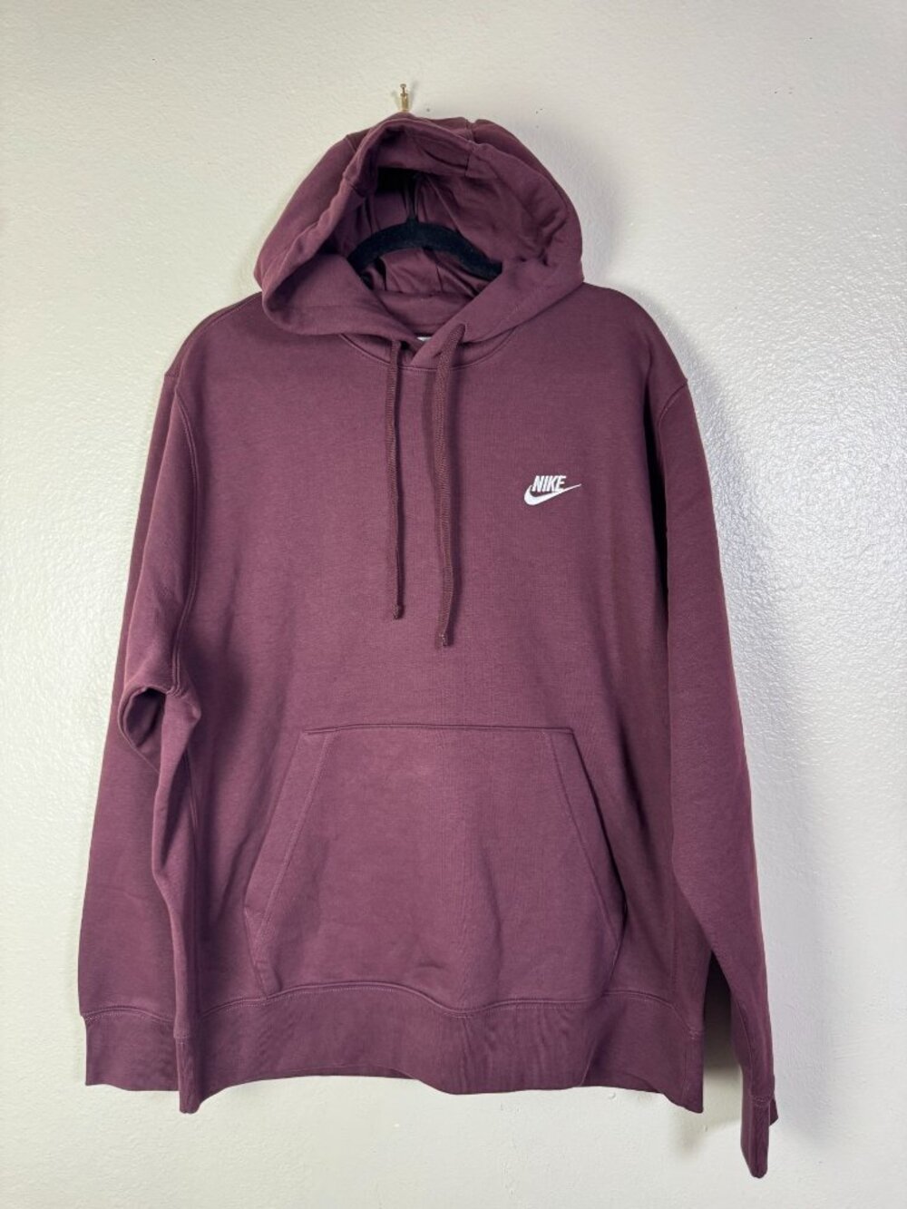 Nike Sportswear Club fleece Mens Maroon Pullover Hoodie Hood Size Large Burgundy